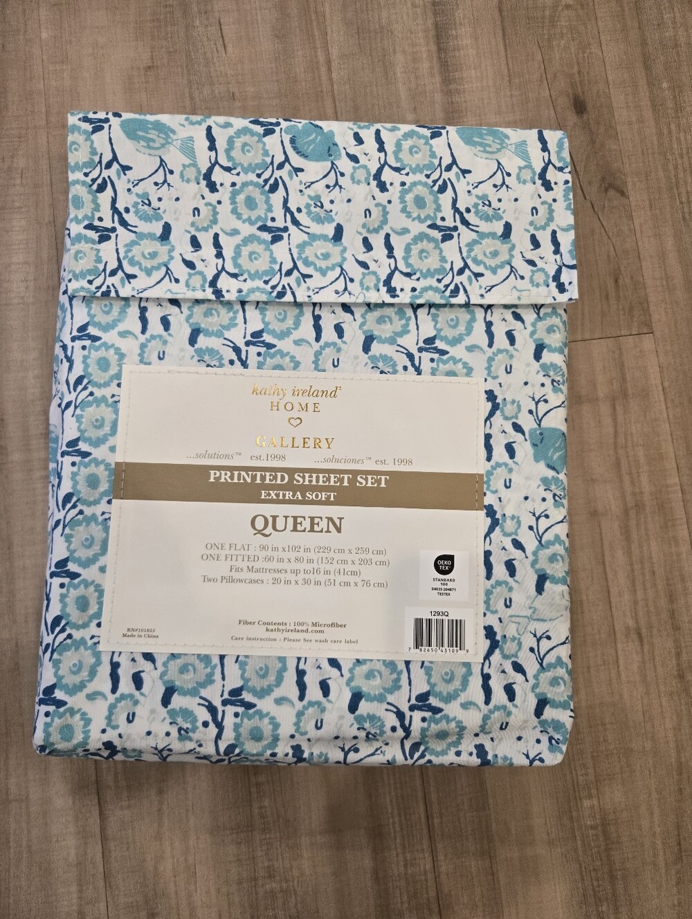 kathy ireland Home Gallery Queen Sheet Set - Blue and White Floral